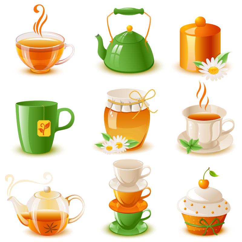 茶具不同造型的茶具矢量设计