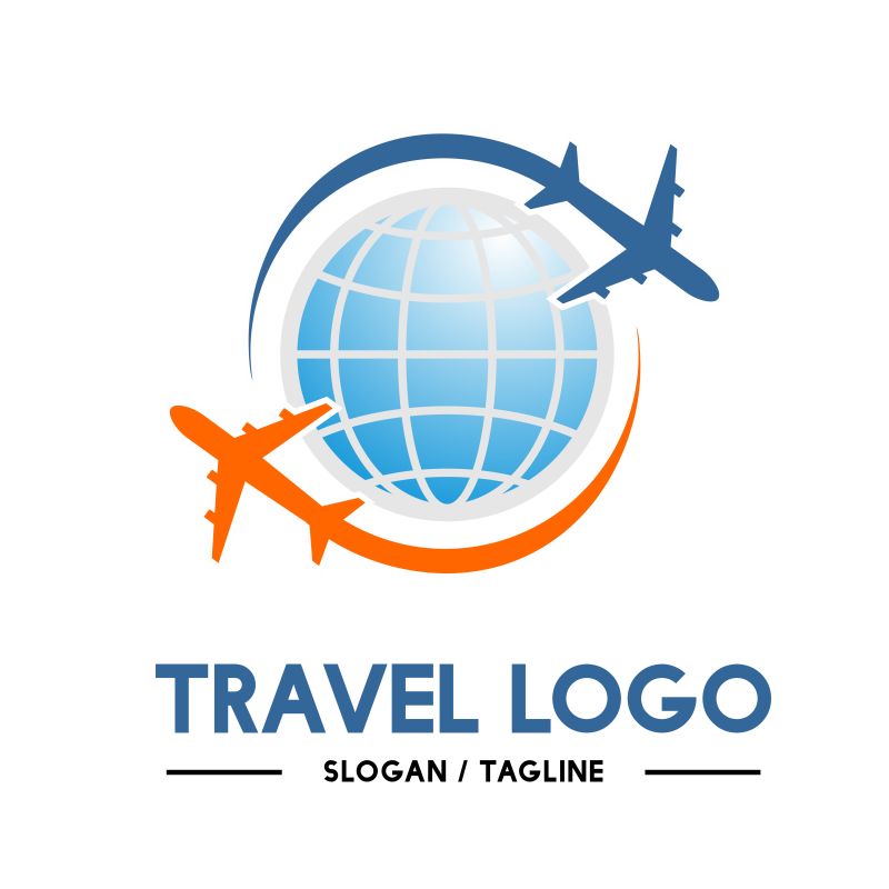矢量飞机环球旅游logo设计