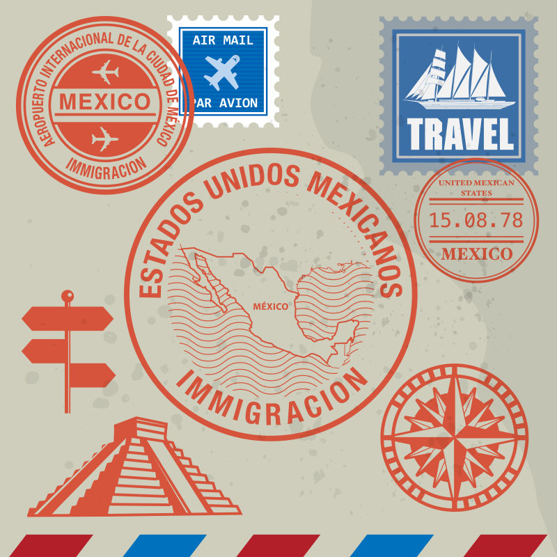 世界旅游运输邮票矢量设计