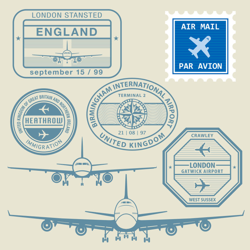 旅游元素邮票设计矢量