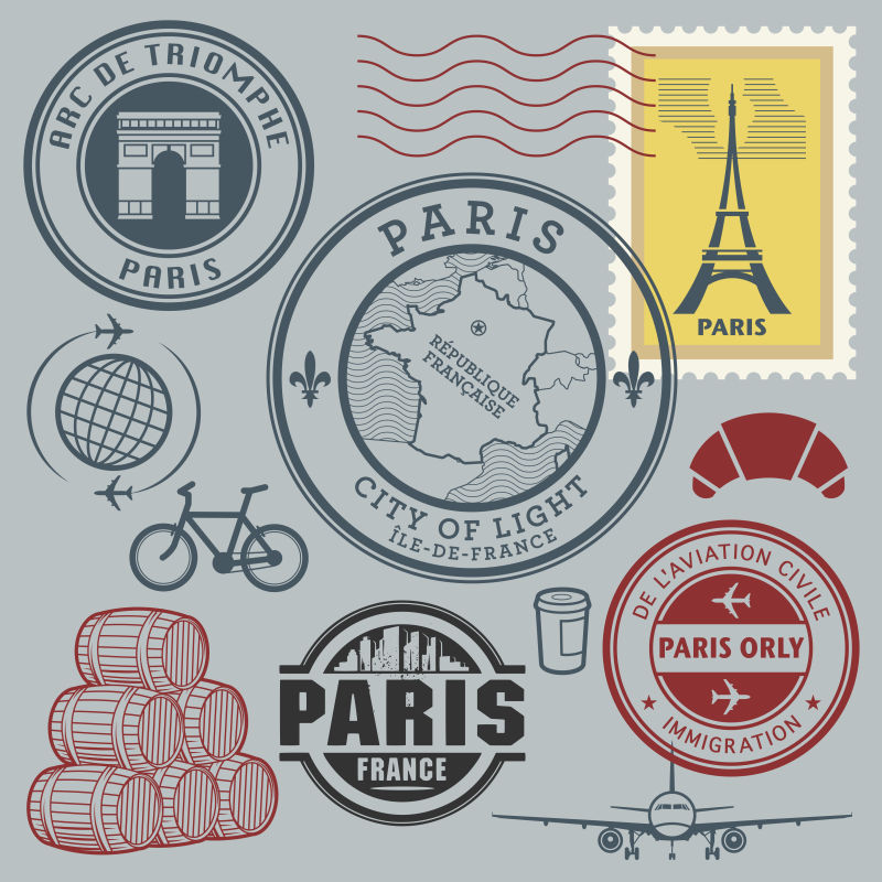 矢量旅游元素邮票设计