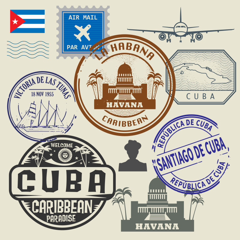 矢量旅游元素设计邮票