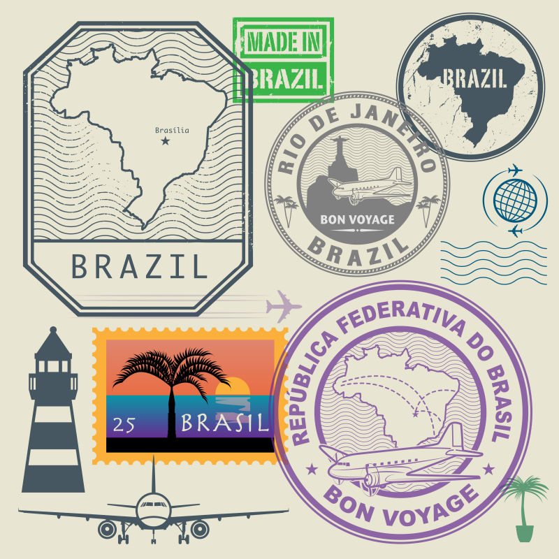 巴西主题旅游邮票矢量