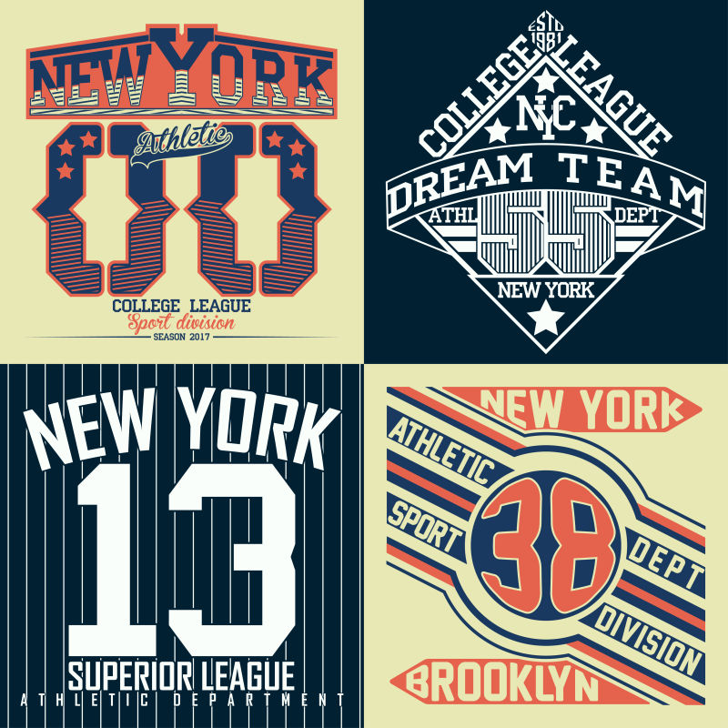 矢量黄色和黑色数字英文字母T恤衫印花设计