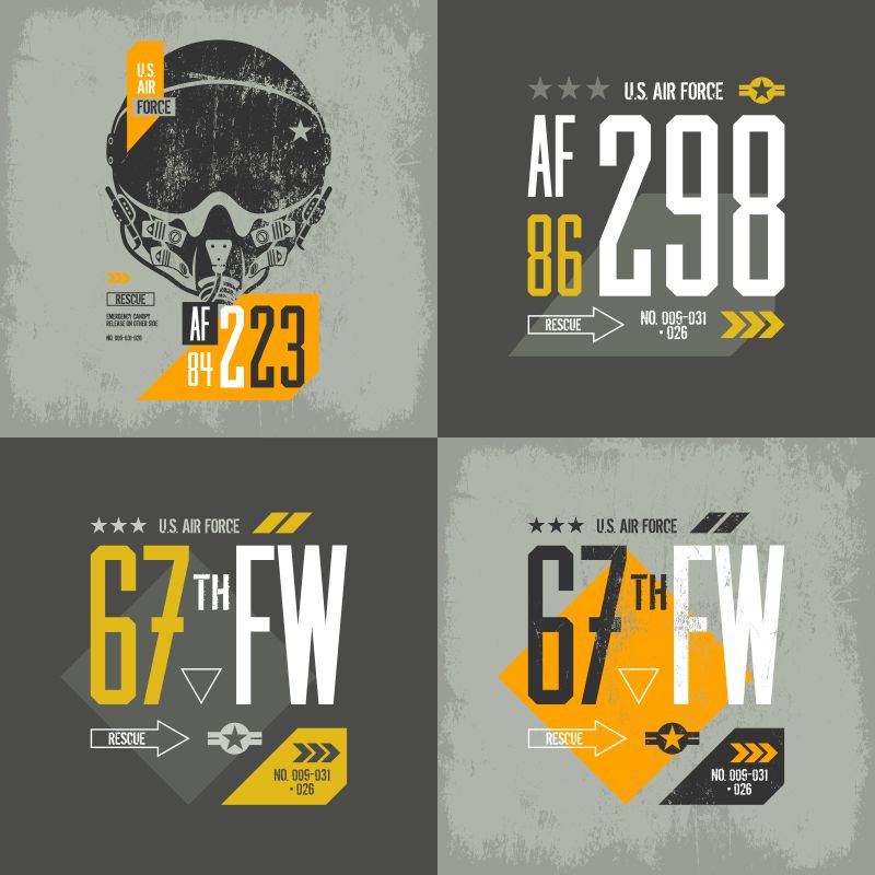 现代美国空军T恤衫印花设计矢量图