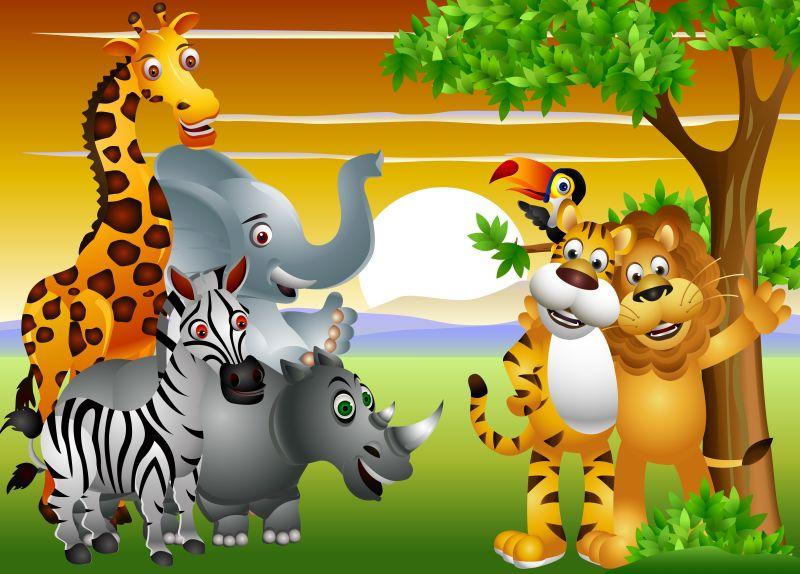 矢量非洲野生卡通动物
