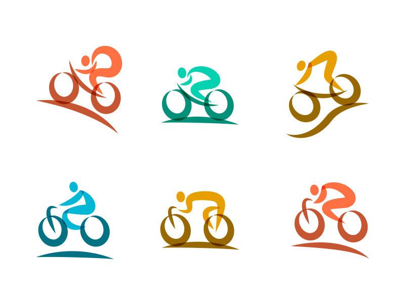 五彩缤纷的骑自行车比赛设计图标矢量