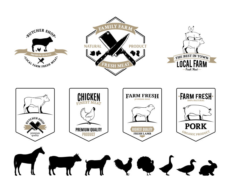 农场动物标签矢量设计