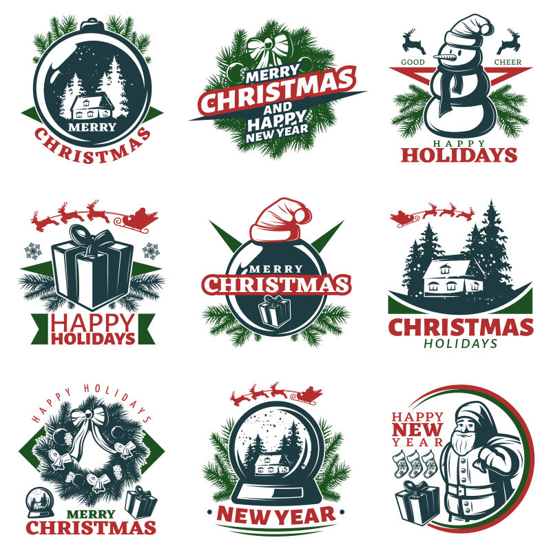 圣诞标签和新年装饰矢量老式设计