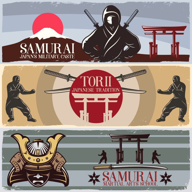 日本传统风格的武士横幅矢量老式设计元素