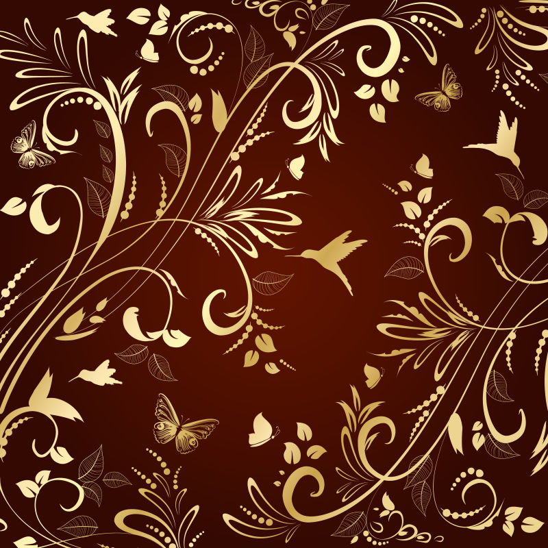 矢量黄金花卉装饰纹理背景