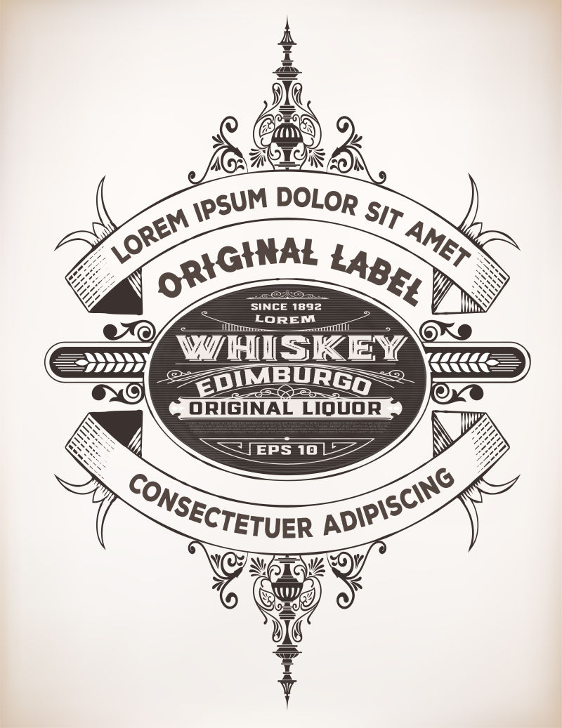复古威士忌的标签矢量图
