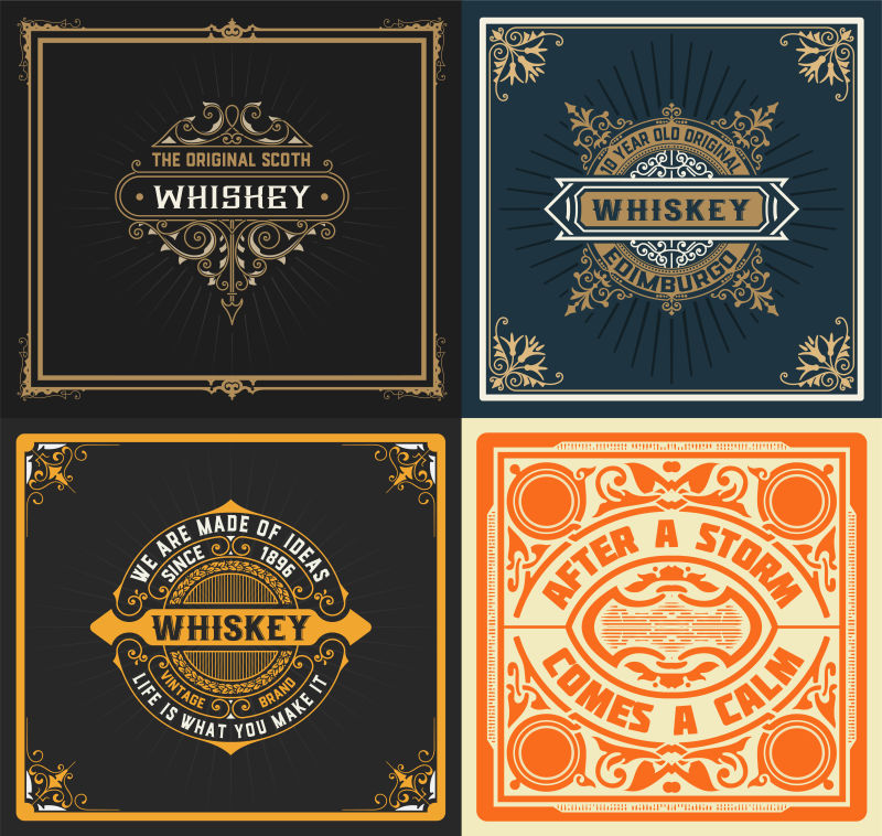 威士忌标签设计矢量图