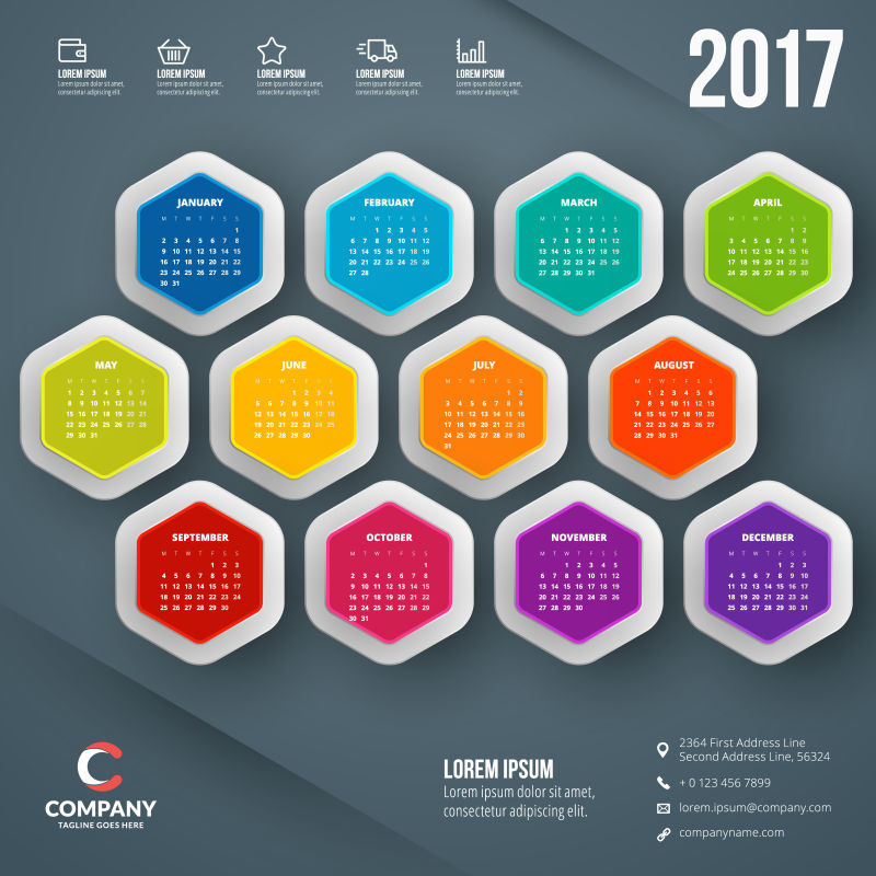 彩色2017日历矢量设计