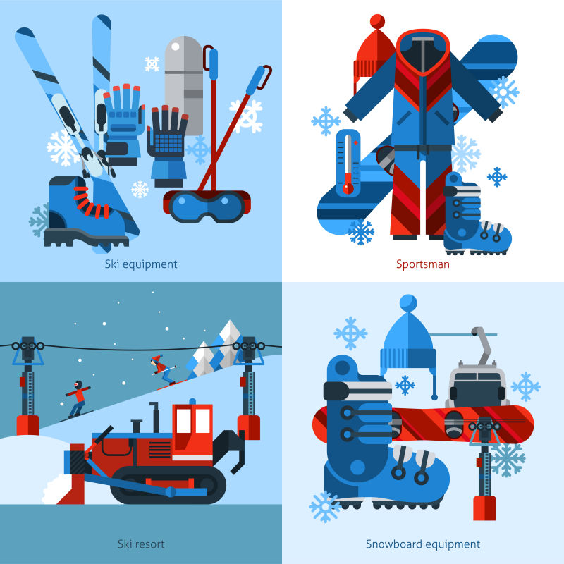 创意矢量冬季滑雪概念的插图