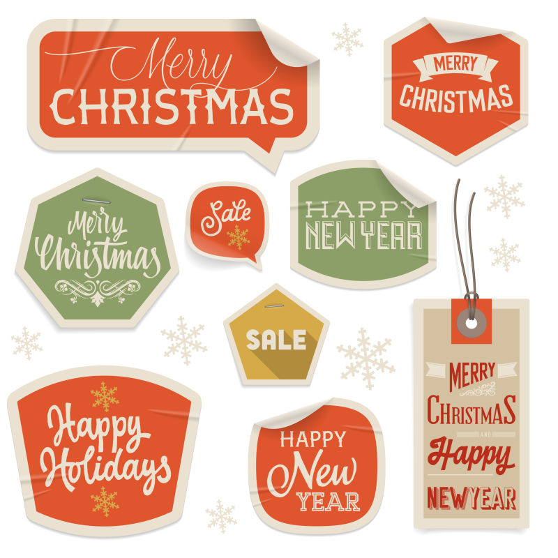 圣诞和新年快乐标签设计矢量插图