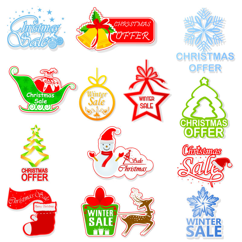 各种圣诞销售标签设计矢量插图