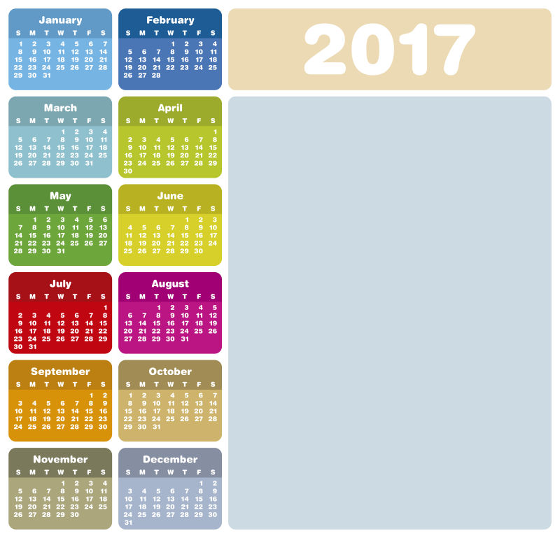 2017年度矢量彩色日历