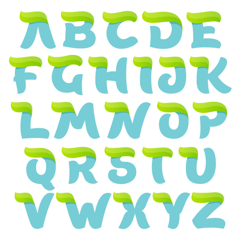 矢量带绿色叶子的生态字母表