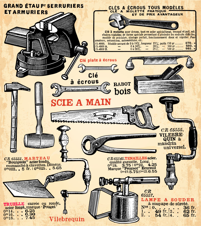 创意矢量复古工匠工具插图