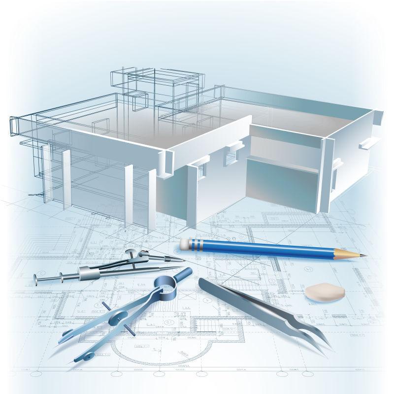 建筑图纸的设计以及三位立体效果矢量