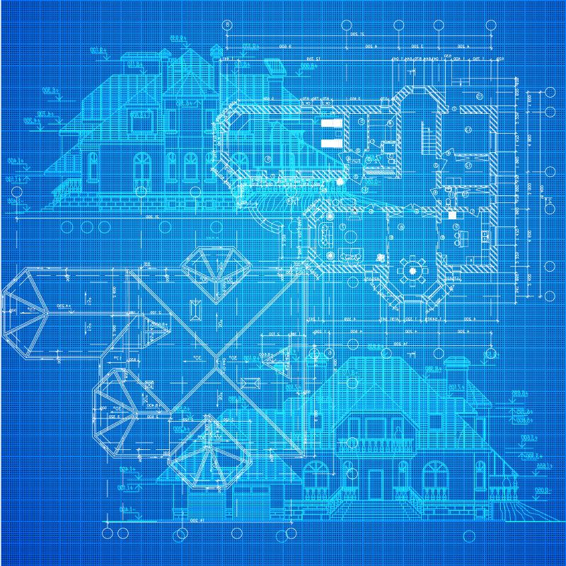 现代建筑工程设计蓝图矢量