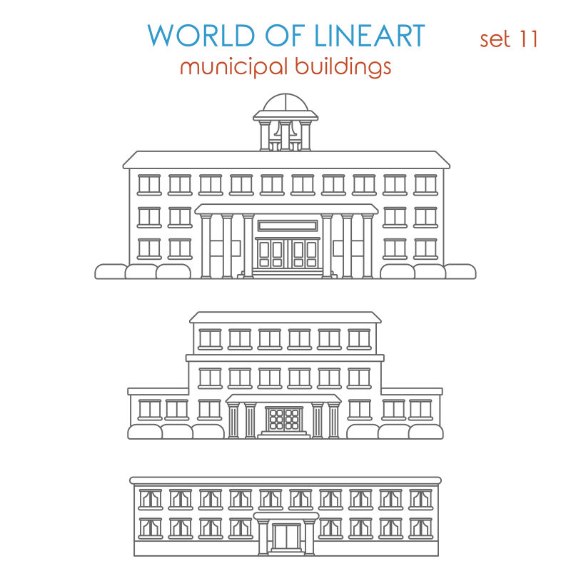 市政大学学院图书馆等建筑风格矢量图