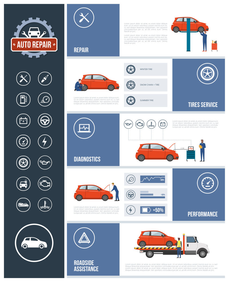 矢量汽车维修服务信息图表