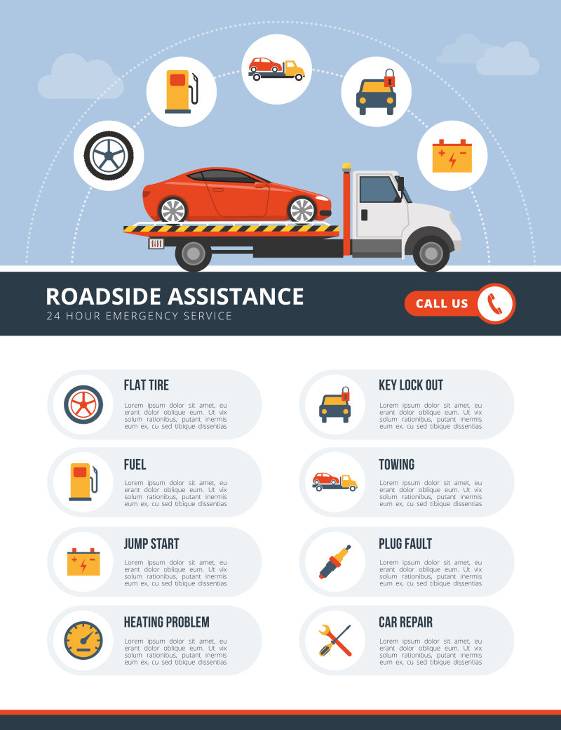 矢量汽车路边援助信息图表设计