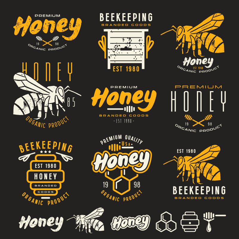 矢量抽象蜂蜜主题标签设计