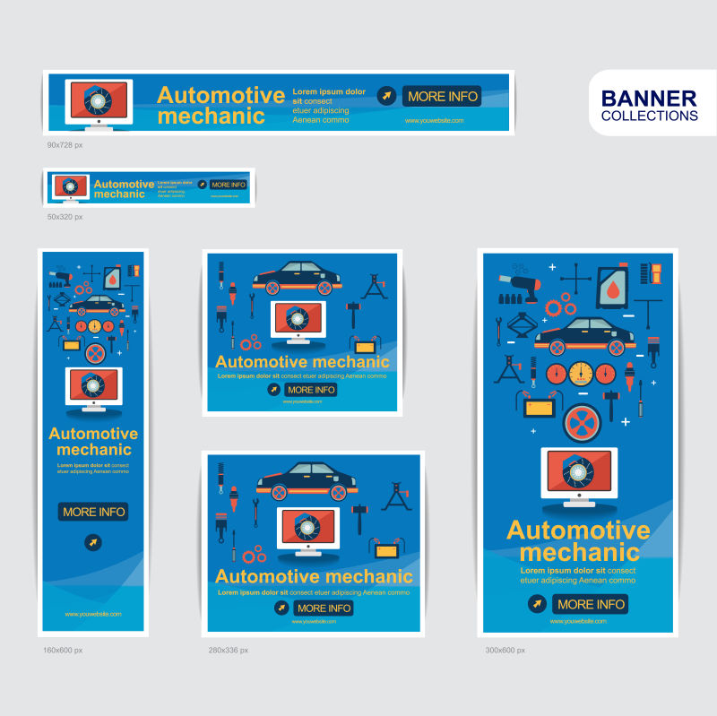 矢量汽车修理概念的横幅设计