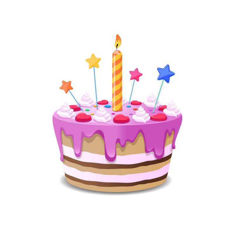 矢量卡通插着蜡烛的生日蛋糕插图