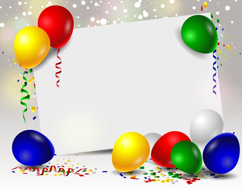 彩色生日气球和贺卡矢量插图