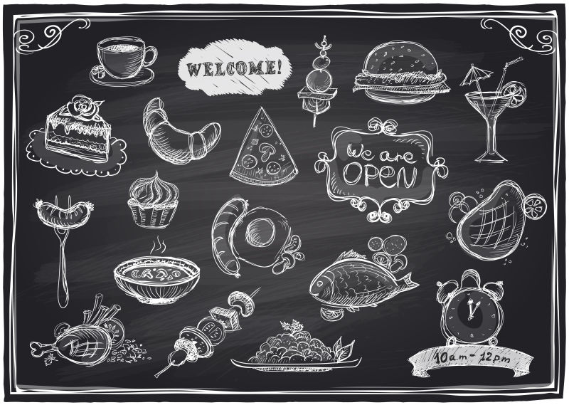 矢量的手绘餐厅食物插图