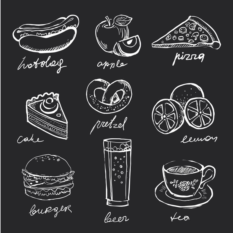矢量的手绘餐厅菜单图标设计