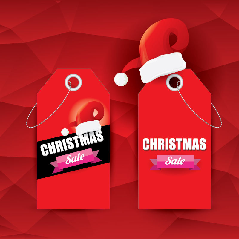 红色圣诞节促销标签设计矢量插图