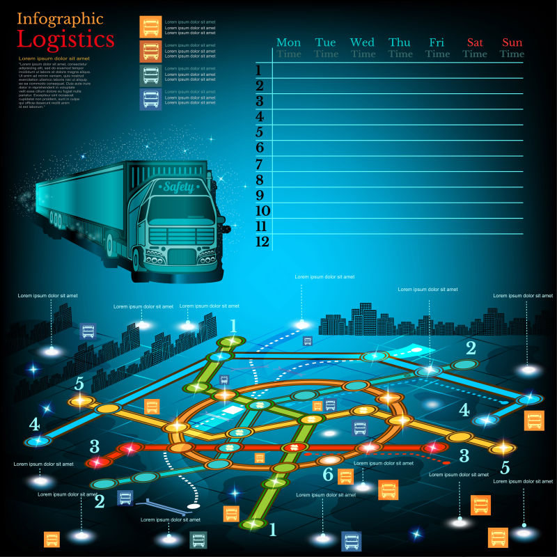 物流地图与城市地图上的交货线矢量图