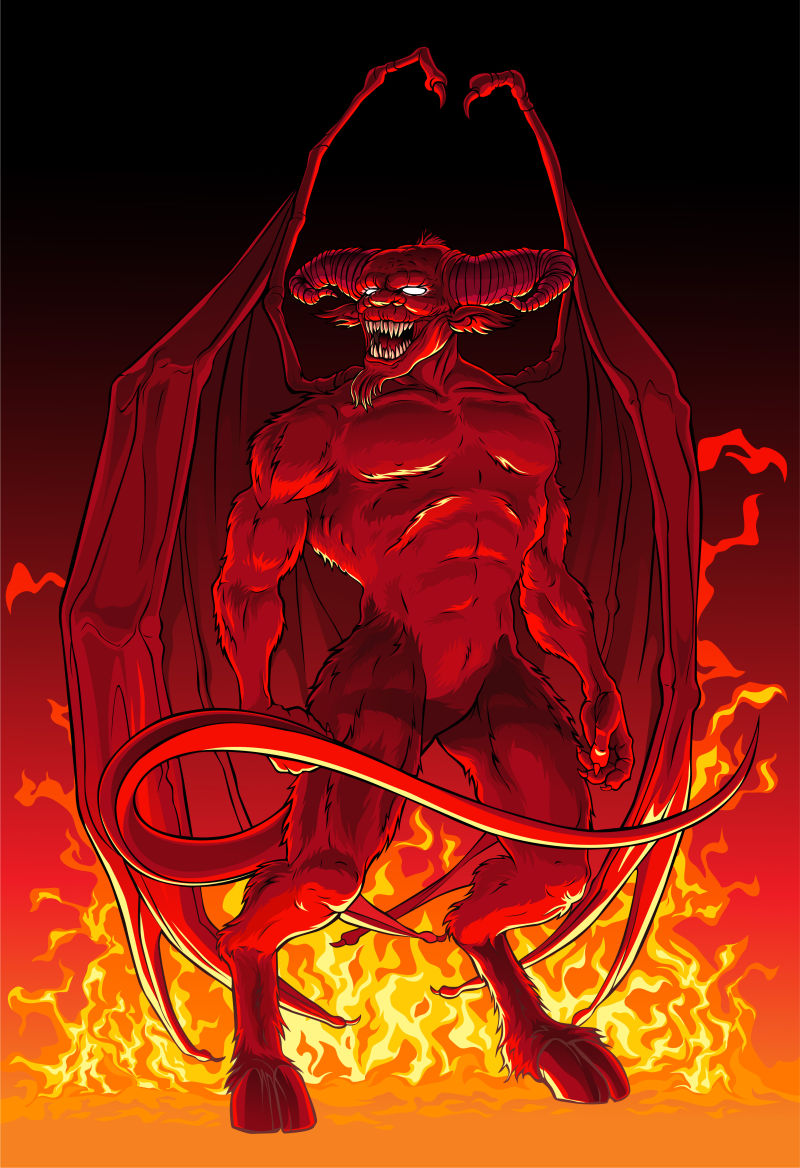 火中的蝙蝠怪物矢量卡通人物形象