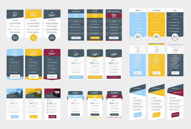 矢量抽象网页定价表平面设计