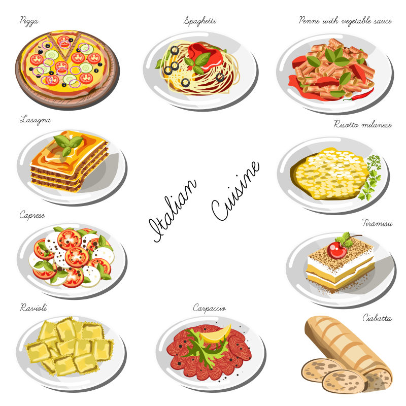 意大利美食套餐插图矢量设计