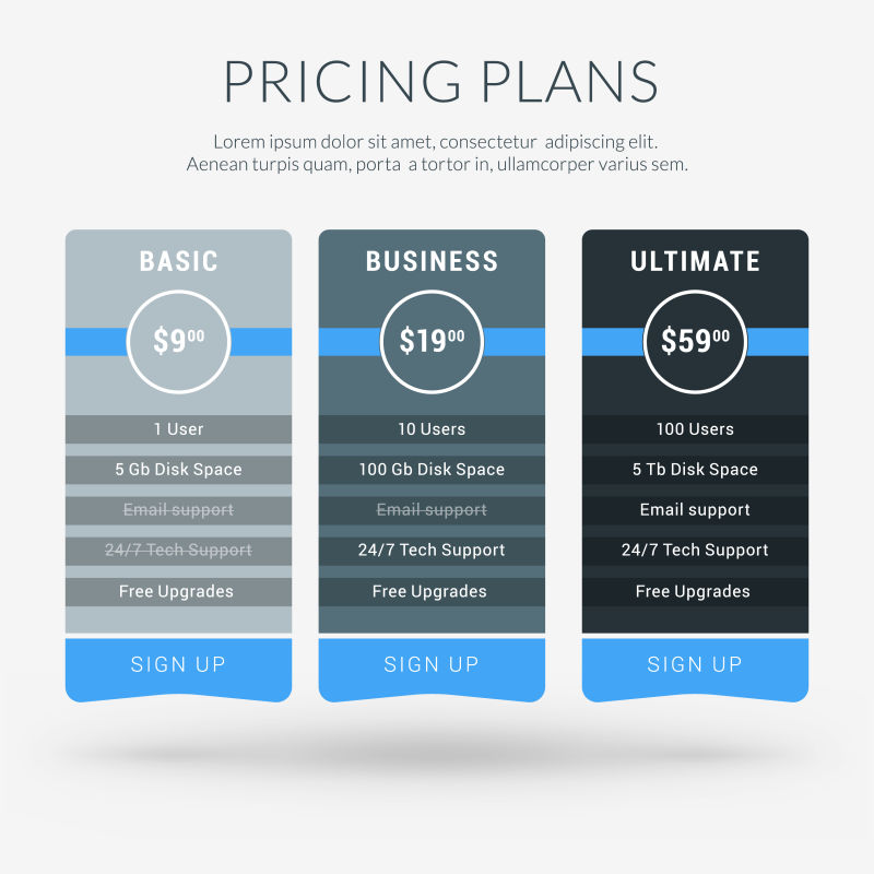 矢量商业网站定价标签设计