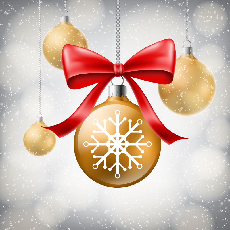 矢量金色圣诞雪花铃铛背景设计插图