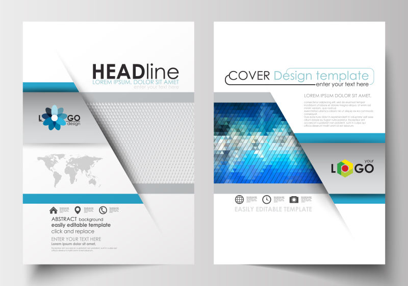 矢量渐变蓝色几何图案宣传册封面设计