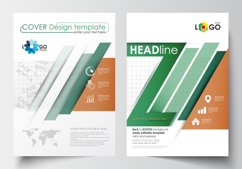 矢量绿色和橙色的宣传册封面设计