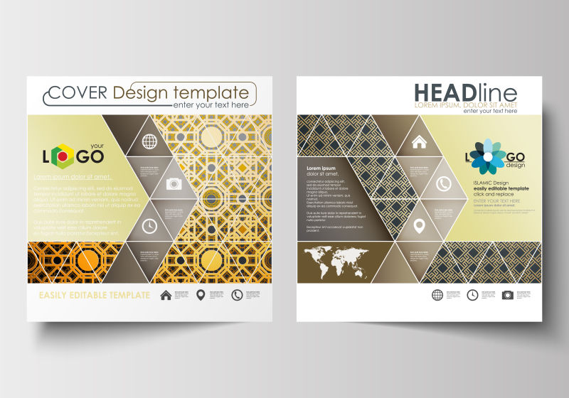 矢量金色和棕色的图案宣传册封面设计