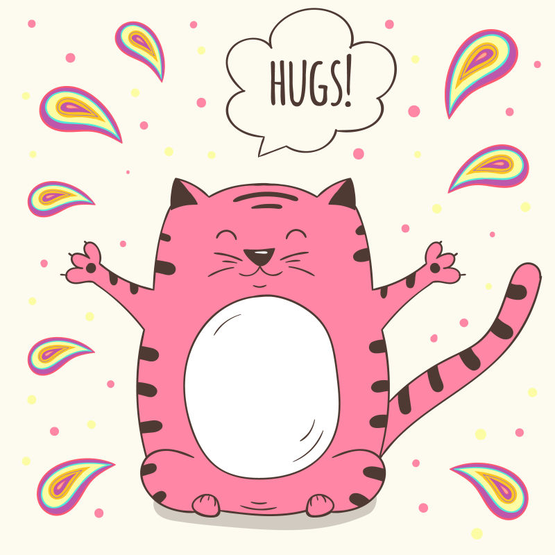 矢量求拥抱的可爱粉色大猫插图