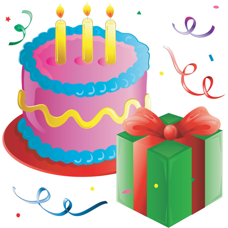 生日蛋糕和礼物矢量