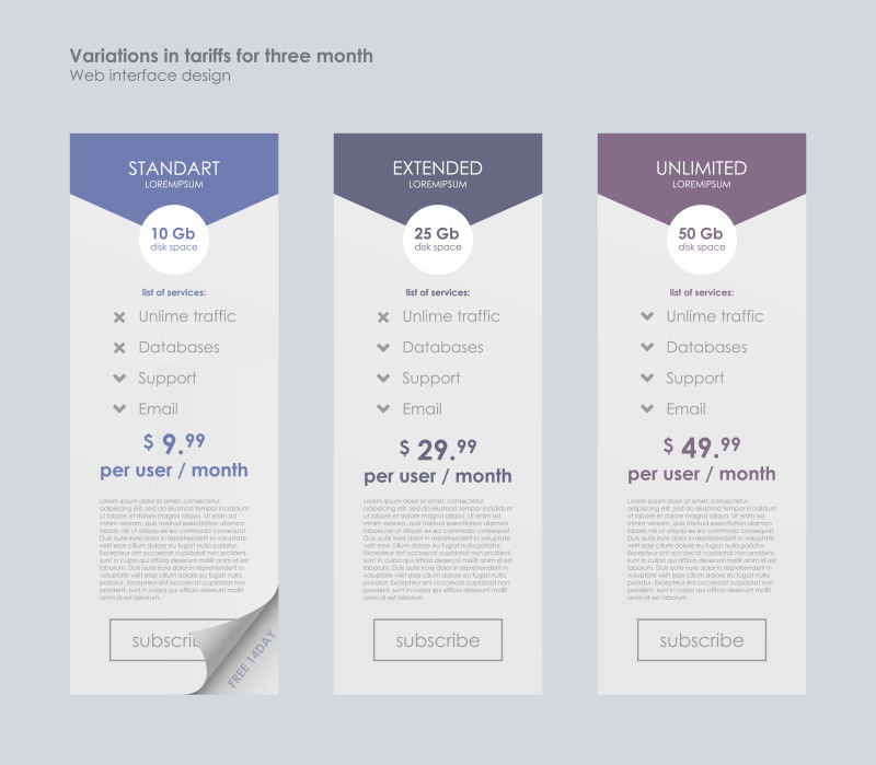 矢量三计划类型的定价表横幅