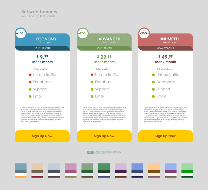 矢量定价表横幅