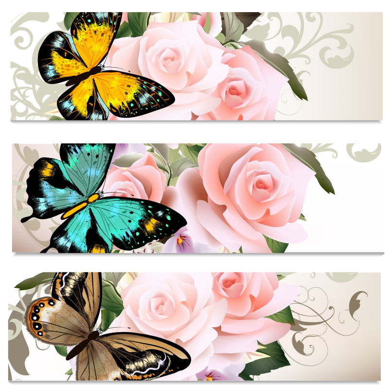 矢量花和蝴蝶